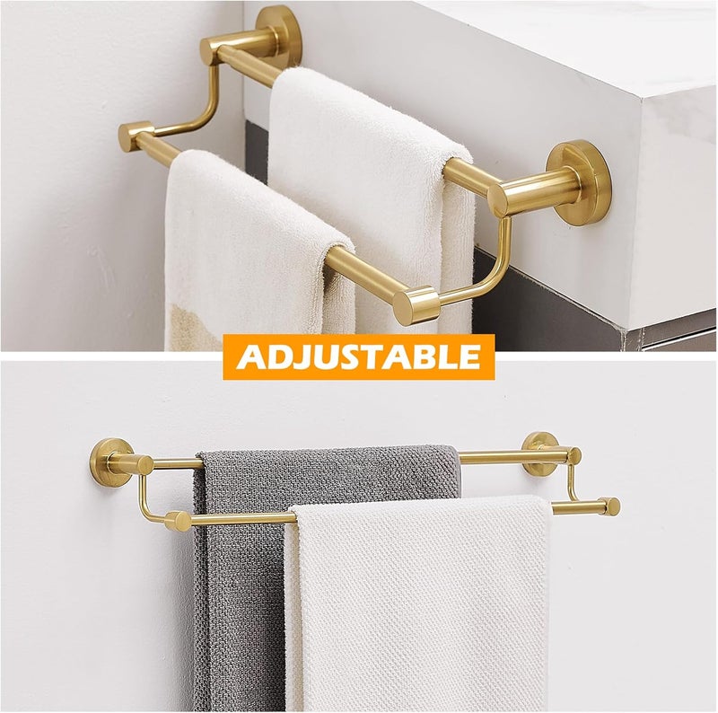 BESy Adjustable 16-26 Inches Double Bath Towel Bar for Bathroom SUS304 Stainless Steel Towel Holder, Hotel Style Wall Mount with Screws Hand Towel Bar，Towel Rack Rod Hanger, Brushed Gold Finish - Image 2